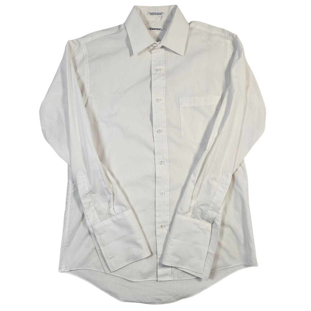 Damon Mens Vintage White Dress Shirt French Cuffs Size 15 33 Polyester Cotton